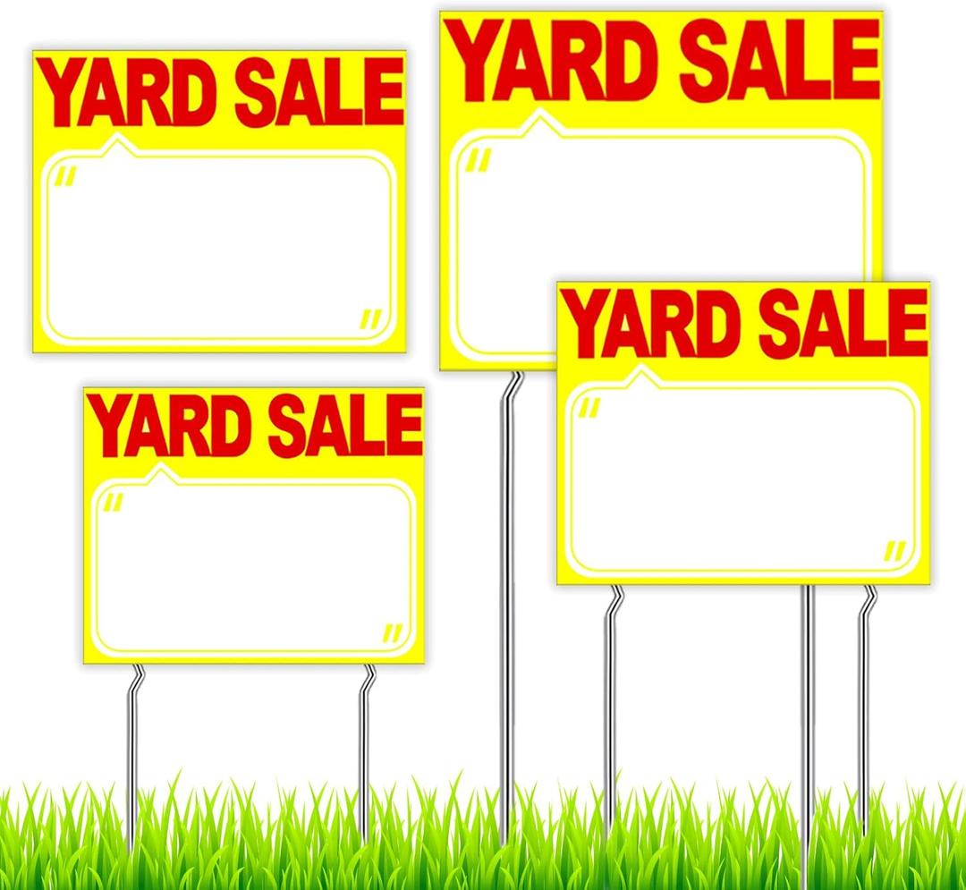 Yard Sale Signs with Stakes, Weatherproof for Yard & Garage Sale (Yellow)