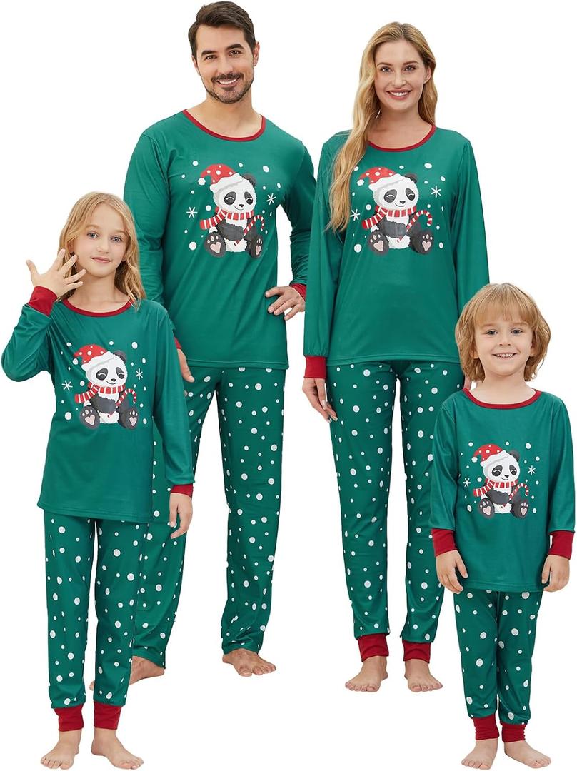 MyFav Christmas Pajamas for Family Cute Snowman Print Long Sleeve PJS Set (S)
