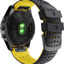 Abanen Silicone Watch Band for Garmin Fenix 8 51mm / epix Pro 51mm / Instinct 2X / Instinct 3 50mm, Quick Fit 26 Soft Sport Breathable Waterproof Wristband Strap for Enduro,Fenix 7X/6X/5X (Black Yellow)