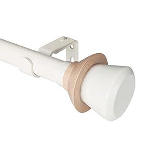 SKYPLUS LIVING Nordic Style White Single Curtain Rod Set with Decorative Finials, 36-72 inch, Standard Single Drapery Rod for 1 Pack, 1 Inch diameter, Adjustable Length (36-72'', White)