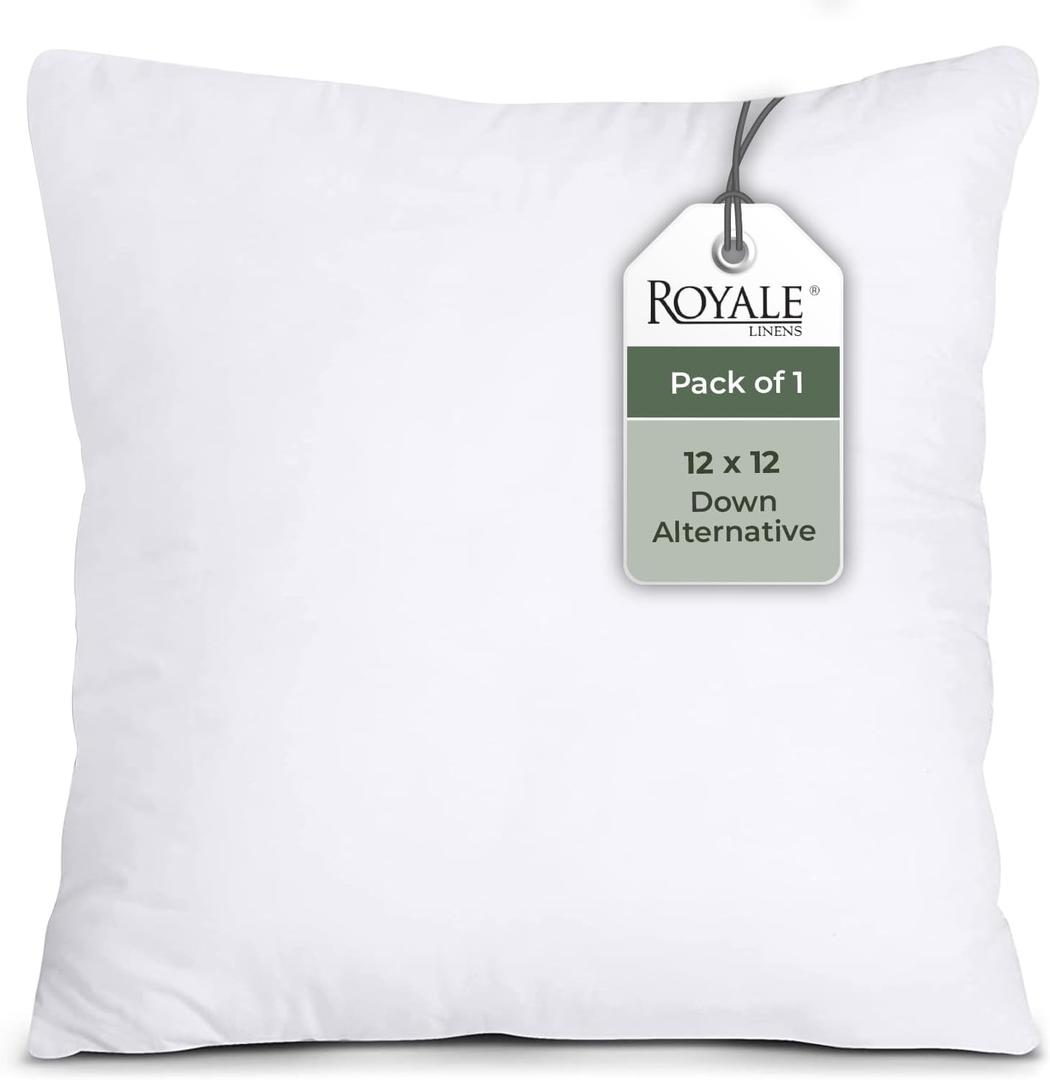 ROYALE LINENS 12 x 12 Pillow Insert - Down Alternative Throw Pillows Insert - Square Pillow Pack of 1 White - Bed & Couch Pillows - Inner Cushion for Bed, Cushion for Living Room - Shams Stuffer