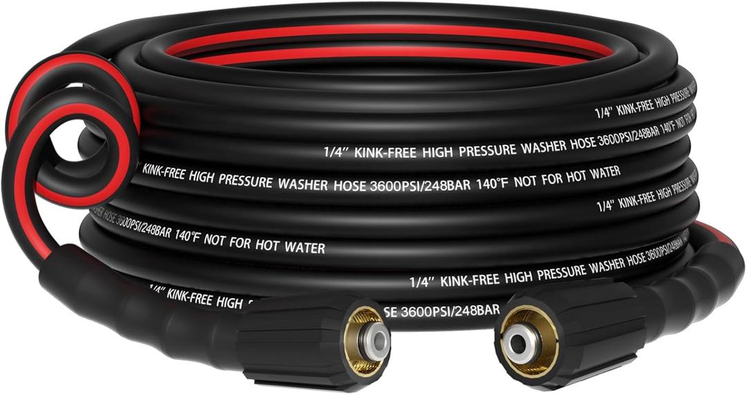 Flexible 1/4" Pressure Washer Hose 25FT,3600PSI Kink Resistant Power Washer Replacement Hose with Leak-Free M22-14mm,Used for Extension