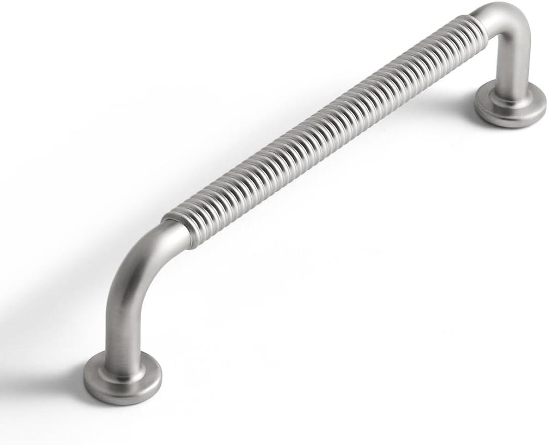 10 Pack Brushed Nickel Cabinet Pulls 5" Hole Center Silver Drawer Handles Kitchen Cupboard Bathroom Dresser Cabinet Hardware Spiral Zinc Alloy