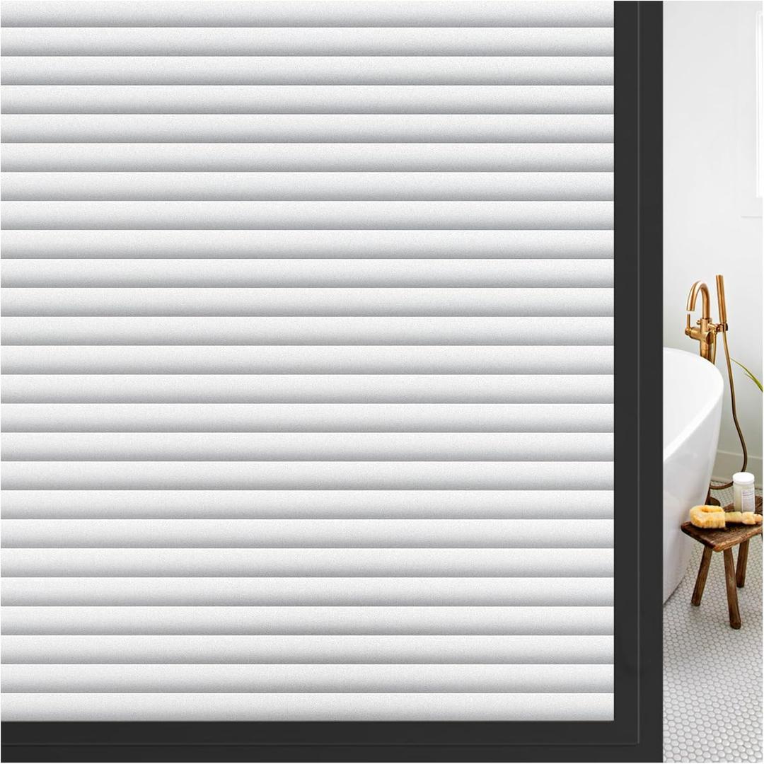 rabbitgoo Window Privacy Film Frosted Glass Film for Bathroom, Non Adhesive Static Cling Removable Window Sticker for Glass Door, Anti-UV Opaque Coverings, Blinds Pattern 0.79" Wide, 35.4" x 78.7"