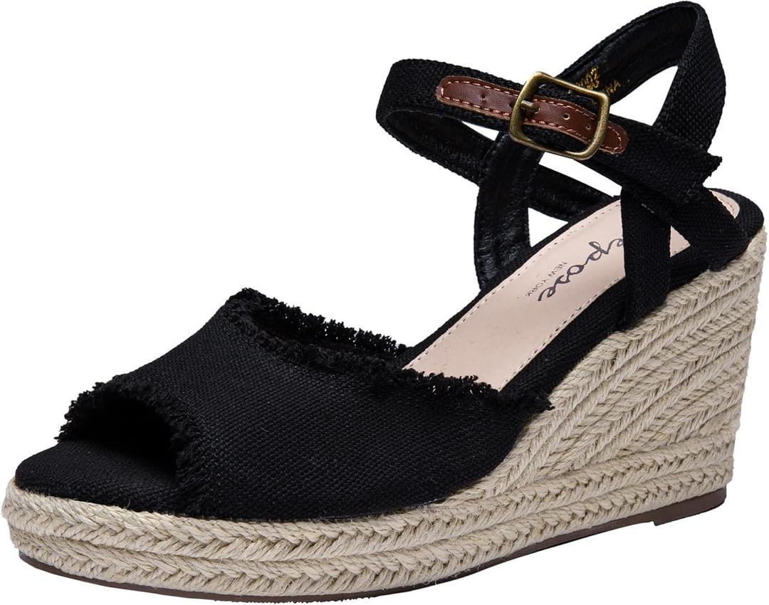 Vepose Women's 880 Wedge Sandals Peep Toe, 3.3" Inch High Heel Platform Espadrilles Sandals with Ankle Buckle (10)