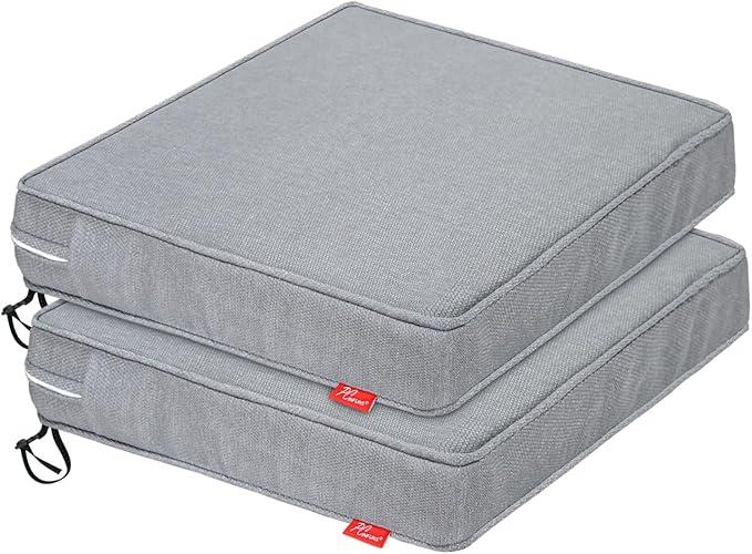 Pcinfuns Outdoor Chair Cushion 22 x 22 x 3 Inch Water Resistant & Fade Resistant Patio Furniture Cushions with Removable Cover and Adjustable Straps Set of 2,Light Grey