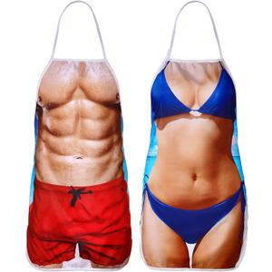 Hillban 2 Pack Funny Apron Creative Cooking Apron with Adjustable Waist Ties Holiday Aprons for Party Men Women (Bikini Theme)