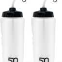 50 Strong 1 Liter Water Bottle with Straw 2-Pack Easy-Squeeze Sports Bottles with Long Straw & Built-In Finger Grip BPA-Free Made in USA Ideal for Hockey, Football, Lacrosse & Boxing