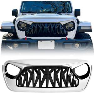 Front Shark Grille Compatible with 2018-2025 Jeep Wrangler JL JLU Gladiator JT w/o TrailCam, White Black