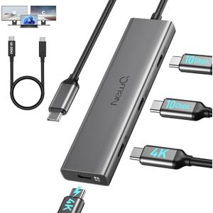 Versatile USB C Video Hub, 100W PD, DP Alt Dual 4K@30-60Hz, 10Gbps*4 Ports, Docking Station Dual Monitor for MacBook, Dell, HP, ASUS, iMac, iPad Pro, Steam Deck, Rog Ally, Legion Go, Samsung, AR Glass (Grey)