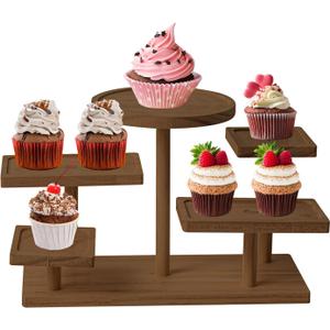 5 Tier Wooden Cupcake Stand, Farmhouse Dessert Display Stands, Rustic Tiered Tray Cupcake Tower Table Display Rack for Wedding, Birthday, Graduation, Tea Party and Coffee Break (Walnut)