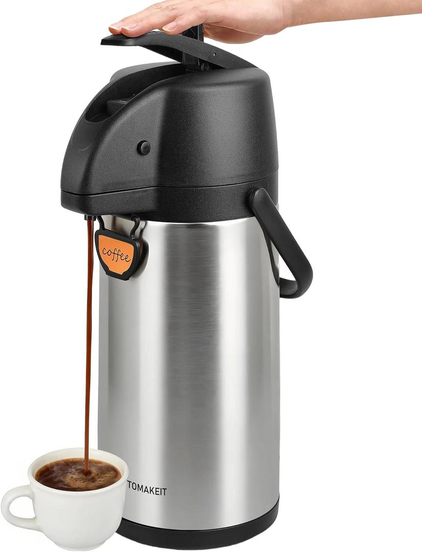TOMAKEIT Airpot Coffee Dispenser Thermal with Pump,3L/102 Oz Insulated Stainless Steel Large Airpot Coffee Carafe Lever Action for Hot/Cold Water, Thermal Carafe for Hot Cocoa for Parties