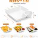 20 Pack Chips and Dip Serving Plates, White Reusable Divided Snack Trays with Sauce Compartment, Plastic Appetizer Dishes for Salsa, Sushi, Dumplings, Tacos, Fruit, Charcuterie and Party Serving, Medium
