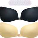 Sticky Bra Push Up Adhesive Invisible Backless Strapless Stick on Lift Bra 2 Pairs Resuable with Nipple Covers (Black, S)