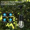 Lakumu 2-Pack 96FT Outdoor String Lights with Waterproof Shatterproof Dimmable 5000K Daylight White E12 Filament S14 LED Bulbs for Backyard Hanging Lights Linkable Patio Light for Deck Bistro Pergola