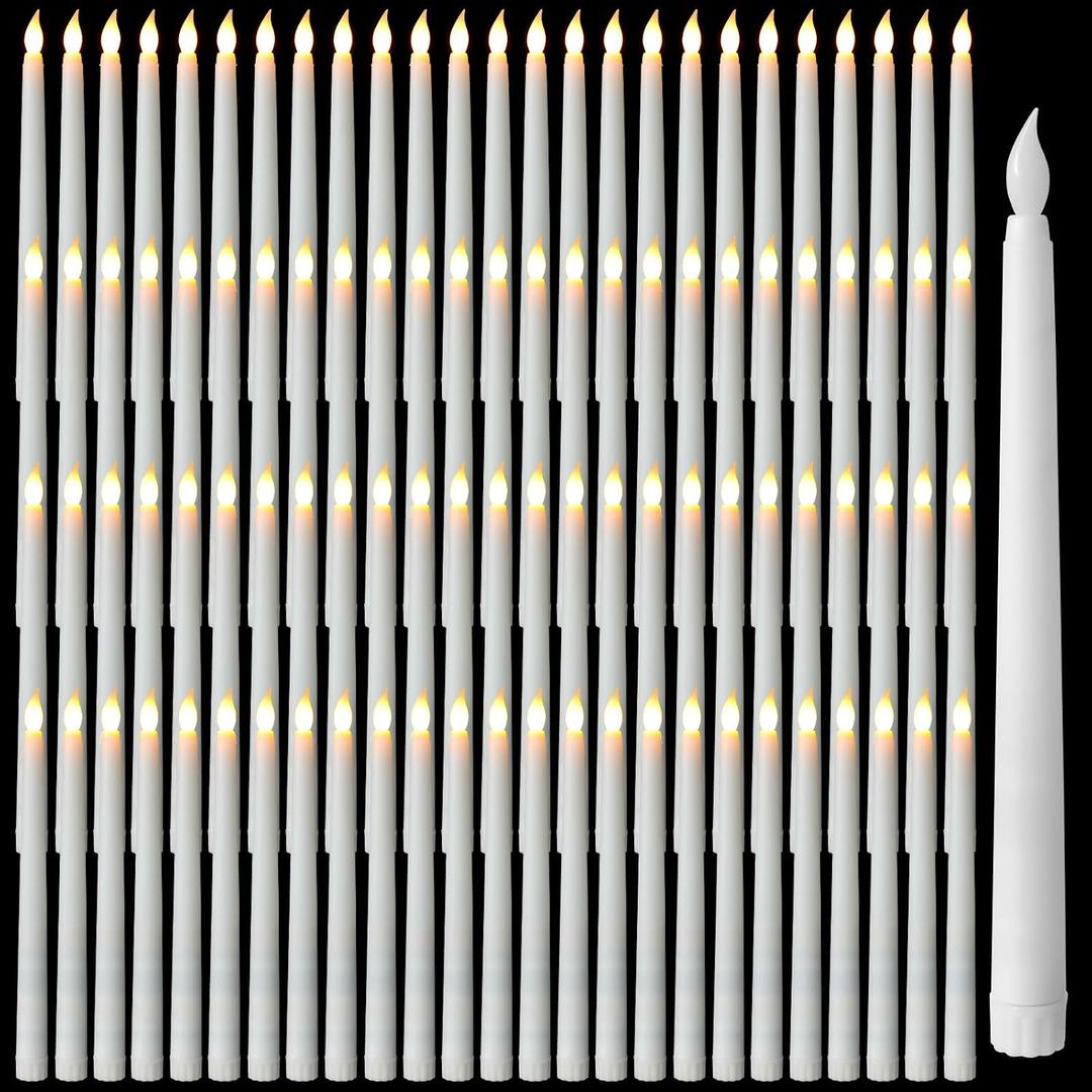 Baquler 100 Pcs 9.7 Inch LED Flameless Taper Candles Bulk Battery Operated Taper Candles Flickering Candlesticks for Wedding Church Holiday Table Decoration