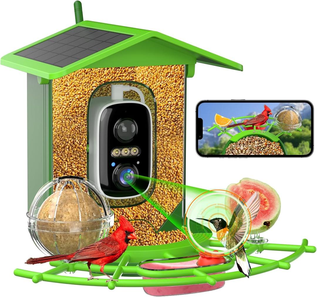 Bird Feeders with Camera for Outdoors,Smart Birdfeeder Houses Cam Solar for Outside Garden,3K HD Live Video Camera AI Recognition Visible Window Auto Capture,Bird Lover Gifts