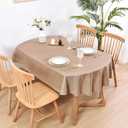 Wolkemer Faux Linen Oval Tablecloth Heavy Duty Wrinkle Resistant Fabric Table Cloths 60 x 102 Inch Flaxen Farmhouse Rustic Table Cover for Kitchen Dining Indoor Outdoor Tabletop Decoration