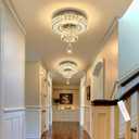 HAIXIANG Modern Glam Ceiling Chandelier Bedroom Light Fixtures Crystal Flat Sloping Ceiling Lights for Hallway Kitchen Dining Room Dimmable Light with Remote Silver (12 inch)