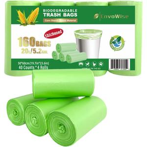 5.2 Gallon Biodegradable Trash Bags (THICKENED) | Eco Friendly, Unscented, 20L Strong Multipurpose Waste Bags for Bathroom Bedroom Office Kitchen, 160 Count | Compostable Garbage Bag by EnvoWise