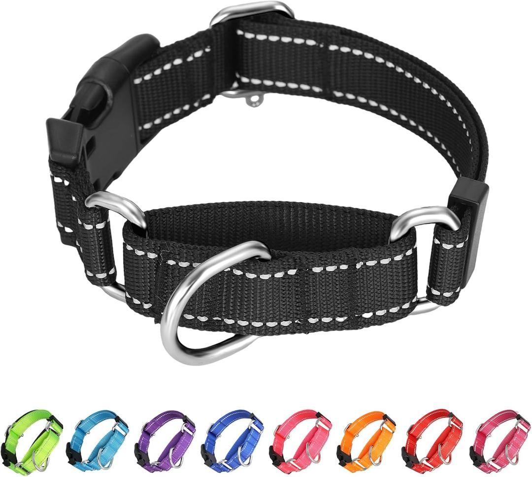 Martingale Collar for Dogs,Reflective No Pull Dog Collars with Quick Release Buckle,Adjustable Nylon Martingale Dog Collar for Walking Training(Black, Medium)
