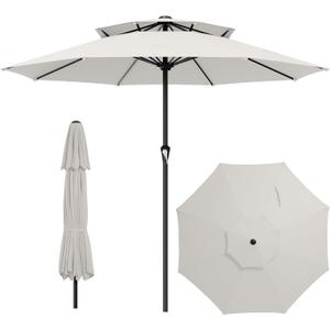 AreShark 11ft 2 Tiers Patio Umbrella - Outdoor Umbrella Waterproof UV Protection, Market Table Umbrella w/ 8 Sturdy Ribs&Crank for Pool, Porch, Garden(Ivory)