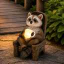 Solar Raccoon Fairy Garden Statue: Weatherproof Resin | Durable Outdoor Automatic Warm LED Light Lawn Porch Patio Statue Yard Decor - Whimsical Gifts for Mom Grandma