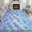 Fluffy 5x7 Area Rugs for Living Room Bedroom: Ultra Soft Shag Rug Non-Slip Non-Shedding Small Plush Bedside Rug Indoor Floor Carpets for Kids Room Playroom Entryway Nursery Dorms Home Rainbow Purple