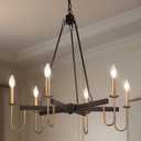 Durent Lighting Modern Chandelier, 28" Large Dining Room Chandelier Light Fixture, 6-Light Black and Gold Chandelier, Wagon Wheel Ceiling Lighting Fixture for Living Room, Bedroom, Kitchen