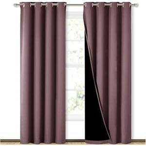 NICETOWN 100% Blackout Curtains 84 inches Long, Pair of Energy Smart & Noise Blocking Out Drapes for Baby Room Window, Thermal Insulated Guest Room Lined Window Dressing(Dry Rose, 52 inches Wide)