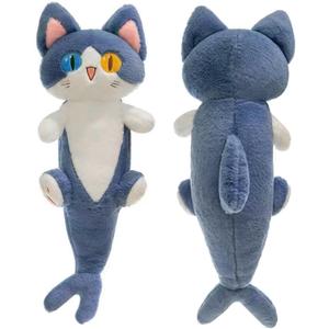 OOPSHANA Long Cat Plush Toy Cute Plushie Hugging Plush Pillow Shark Cat Stuffed Animal for Girls and Boys Blue 33" (80CM)
