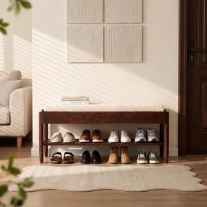 YEPDIN 39.3" Solid Wood Shoe Rack Bench with Flip-Top Storage,2 Tier Shoe Rack Bench with Chenille Cushion,for Entryway, Hallway,Living Room, Bedroom, Closet, 13.3"D x 39.3"W x 15.7"H