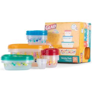 Glad for Kids GladWare Variety Pack - Back-to-School Food Storage Containers with Lids - Mixed Sizes with Rainbow and Cute Patterns - Tight-Sealing Kids Lunch Set - 26 Pieces (Assorted - 11 Count)