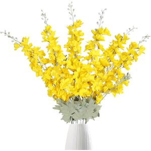 IPOPU Delphinium Artificial Flowers Yellow Flowers 6PCS Silk Flowers Larkspur Artificial Flowers 33.5in Long Stem Flowers for Home Wedding Office Arrangement Decoration(Yellow)