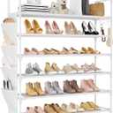 LANTEFUL 6 Tier Shoe Rack Storage for 24-30 Pairs Shoe and Boot, Shoe Organizer with Hook and Side Pocket Free Standing Long Shoe Shelf Tall Shoe Rack Organizer for Closet, Entryway, Dorm, White