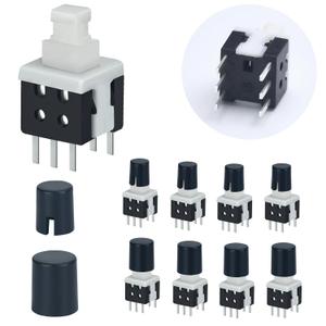 30Pcs Micro Latching Push Button Switch 5.8mm 0.23" DPDT 6Pin 2-Ways On Off Switch Self-Lock Mini Power Button with Cap 30VDC 0.5Amp