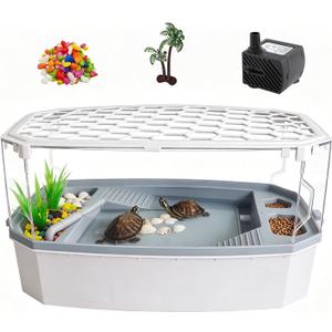 Turtle Tank Kit 6.5 Gal Escape-Proof with Basking Platform, Pump and Lid
