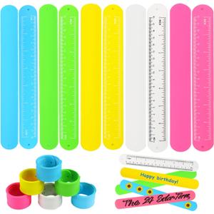 CCINEE 20PCS Silicone Ruler Slap Bracelets, Assorted Ruler Snap Bracelets Colorful Silicone Wristband with Scale for Kids Craft Classroom Prizes Gift Exchange Party Favors