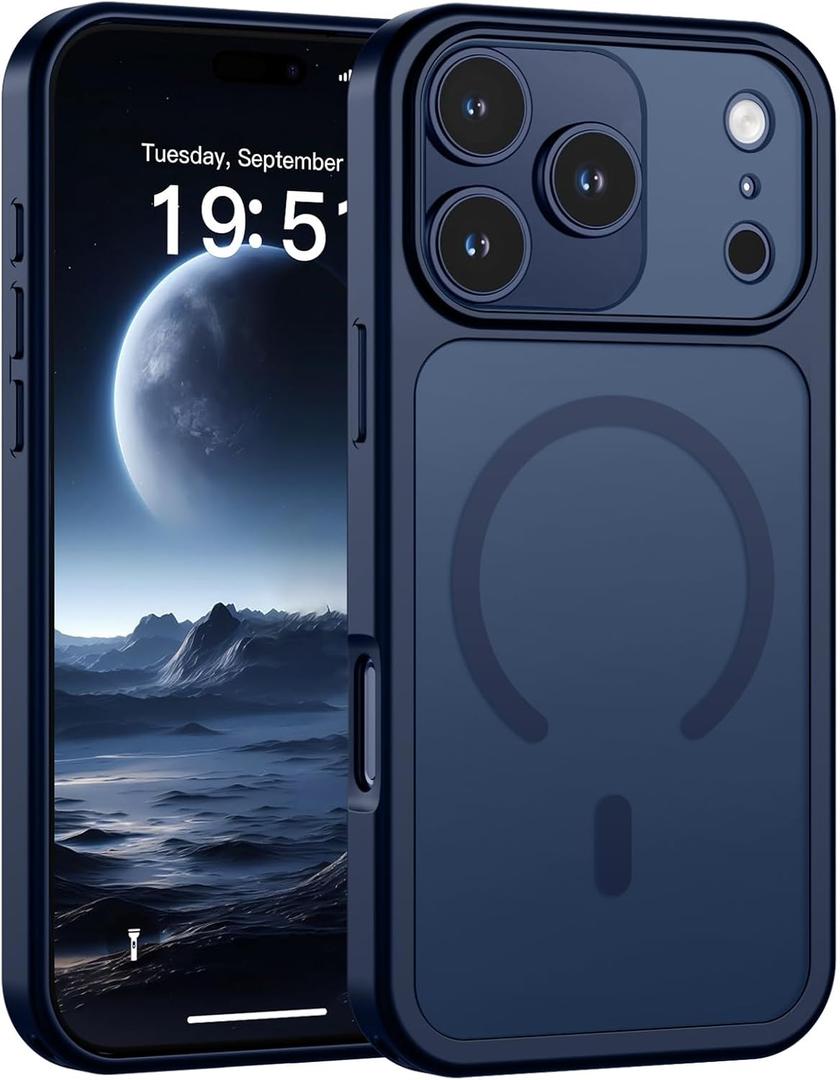 SUPFINE Magnetic for iPhone 17 Pro Case (Compatible with MagSafe)(Military Grade Drop Protection)(Camera Protection) Translucent Matte Shockproof Phone Cover,Dark Blue