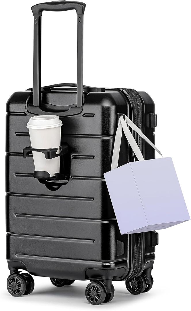 KYME Carry On Luggage 22x14x9 Airline Approved Expandable Hardshell 20 Inch Luggage with TSA Lock Carry-On Suitcase with Wheels Small Travel Rolling Luggage with Cup Holder Black