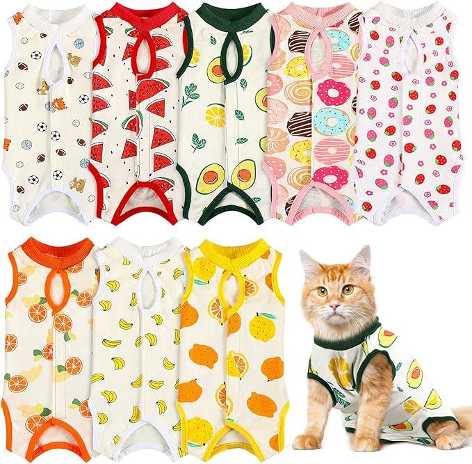 Hillban 7 Pcs Kitten Surgery Full Bodysuit Breathable Cat Bodysuit Alternative Wound Cover Surgical Suit for Kitten Pet Abdominal Wounds Anti Licking Skin Diseases, 7 Styles