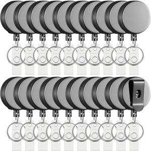 20 Pack Heavy Duty Retractable Badge Holder Reel Metal ID Badge Holder with Belt Clip Keyring Retractable Clip Bulk Card for Work Employee Doctor Nurse Gifts (Glossy Grey)