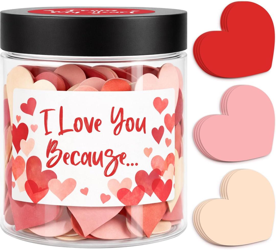 I Love You Because Jar, Valentines Day Gift for Him, 60 Blank Heart Notes, Love Notes, Write Your Own Love Reasons, Romantic Personalized Gift for Wife, Husband, Girlfriend, Boyfriend
