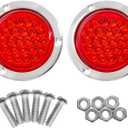 Oyviny 2PCS 4' Round LED Trailer Tail Lights with Stainless Steel Chrome Bezels - Red, 24LED, 4 Inch Round Stop Turn Brake Lights, 12V DC for Trailer, Bus, RV Truck