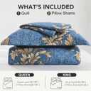 King Quilt Set 100% Cotton Blue Damask Floral Bedspread, Classic European Style Reversible Quilt Bedding Set 3 Pieces, Lightweight All Season, Dark Blue & Brown