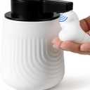 BosilunLife Ceramic Automatic Soap Dispenser with Extended Pump Nozzle, 3 Adjustable Levels, Touchless Foam Hand Wash Foaming Dispenser for Bathroom & Kitchen, Embossed Wave Design, White, 10oz