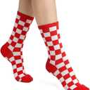 COUVER Womens Checkerboard Crew Socks Fashion Casual Dress Socks Size, 9-11, 1 Pair (Red)