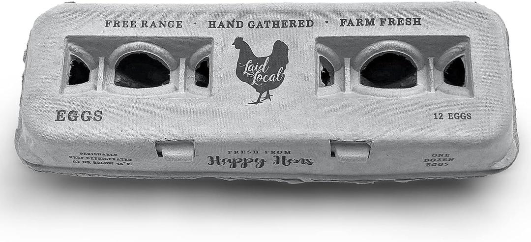250 Egg Cartons- Bulk Value Bundle- Adorable Printed Design for Farm Fresh Eggs, Recycled Paper Cardboard, Sturdy & Reusable, Holds up to XL Chicken Eggs (Locally Laid Hen)