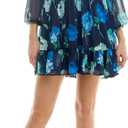 Women's Notch Collar Long Sleeve Baby Doll Mini Dress (12, Navy Aqua)