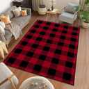 9CH Red Black Buffalo Plaid Rug 6' x 9', Christmas Area Rugs Non-Slip, Red Buffalo Check Floor Carpet Mat for Kitchen Living Room Bedroom